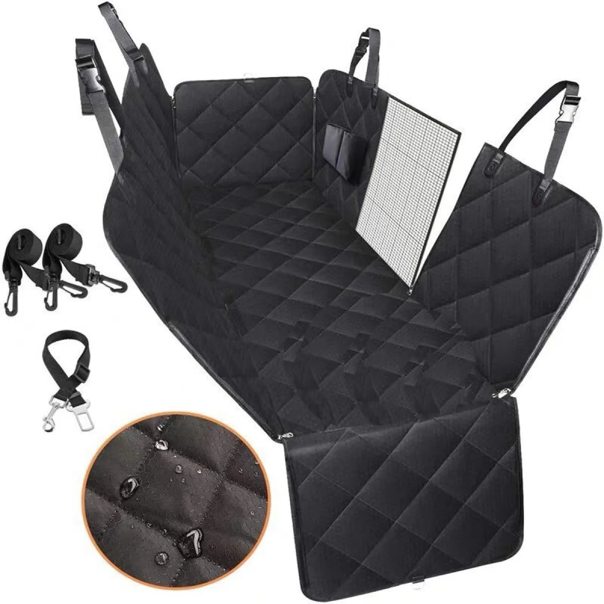 Dog Car Seat Cover Hammock with Mesh Window & Side Pockets