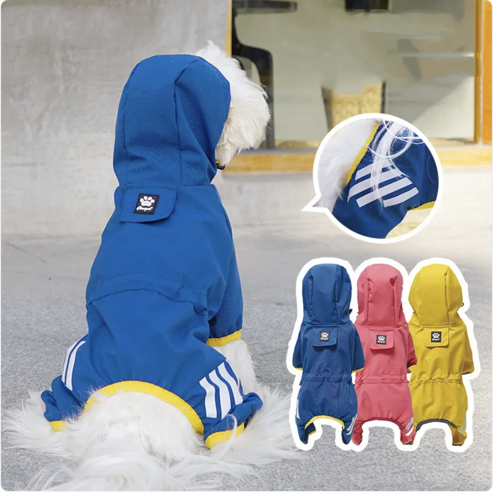 Waterproof Dog Raincoat — Full Coverage, Lightweight Polyester, 3 Colors & 5 Sizes