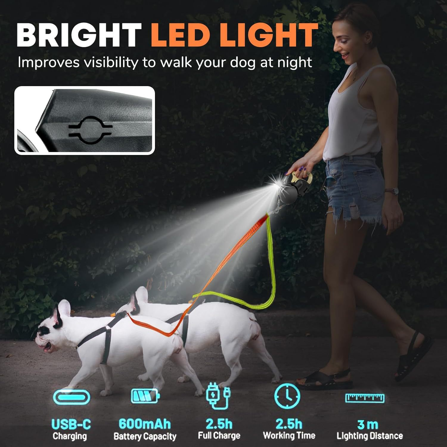 Dual Retractable Dog Leash — Walk 2 Dogs at Once, 4 Colors, Tangle-Free (Bags & Boxed)