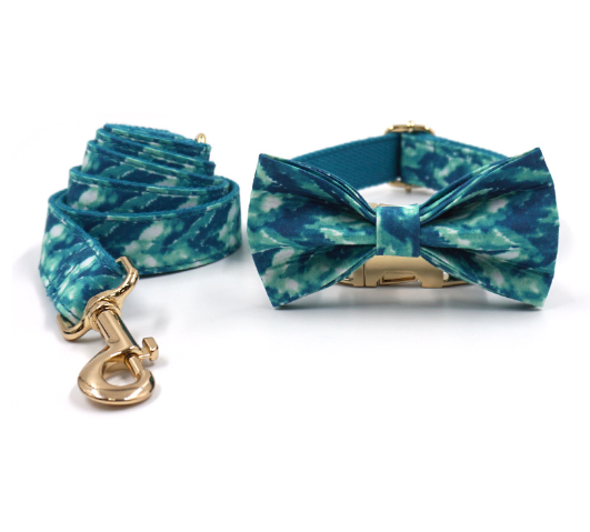 Pet Collar with Leash and Bow Accessory