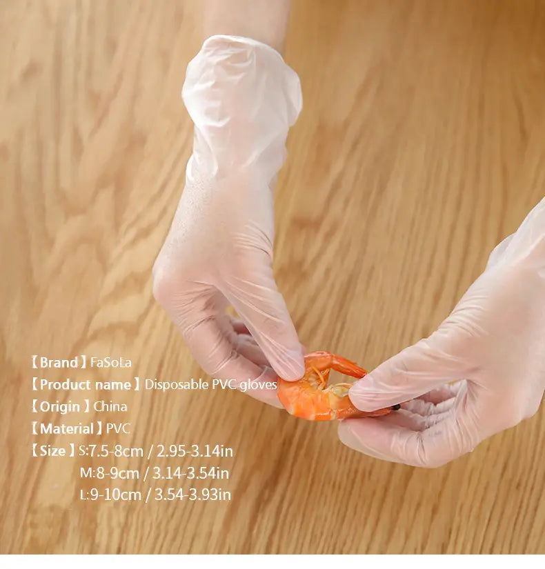 FaSoLa 100pcs Disposable PVC Gloves for Food & Kitchen