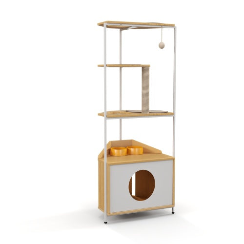 Cat Apartment with Feeding Station & Climbing Platform – Indoor Cat Furniture