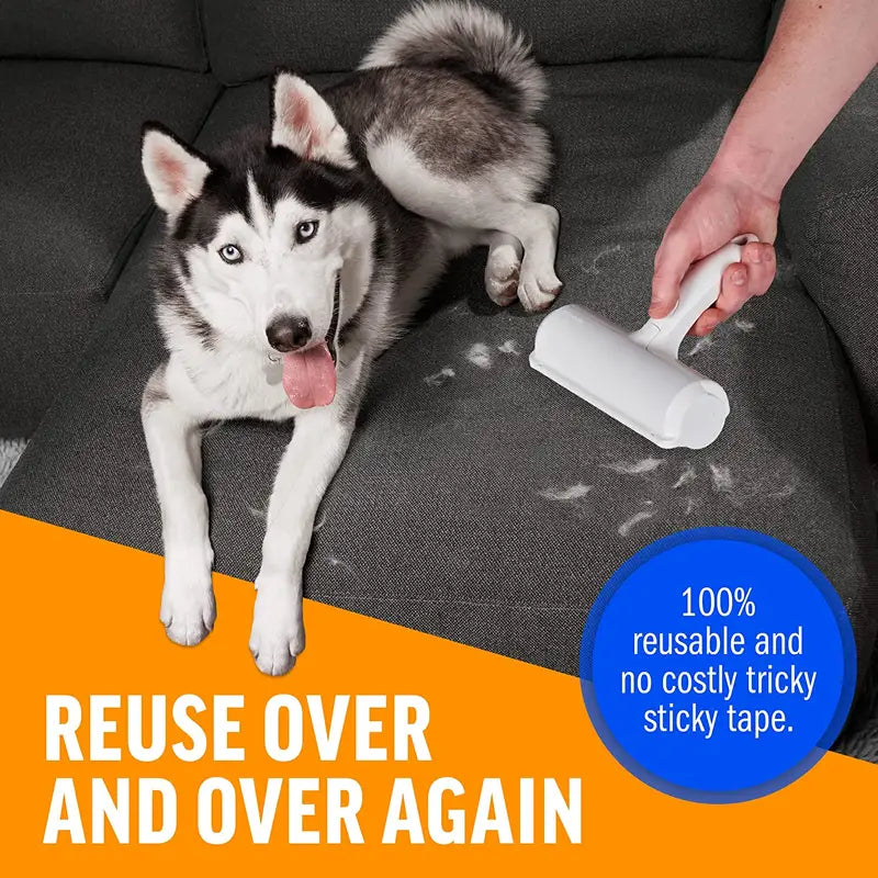 Reusable Pet Hair Remover Lint Roller – Washable & Self-Cleaning for Furniture, Carpet & Clothing