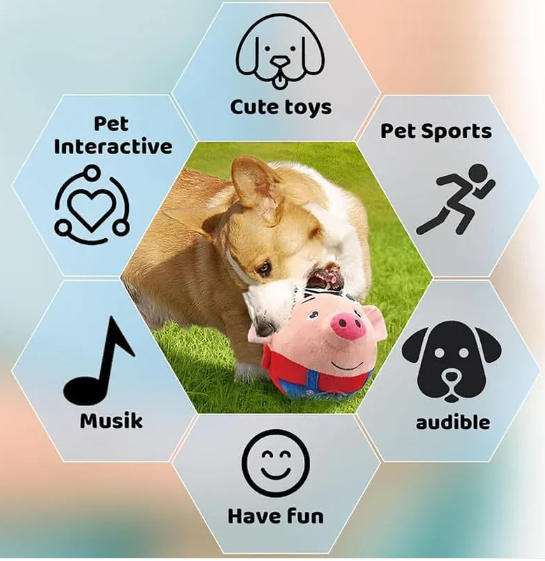 Interactive Squeaky Plush Dog Toy — Motion-Activated, Bouncing & Shaking Pig, 2 Colors