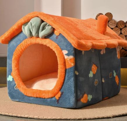 Plush Pet Nest Bed – Cozy Coral Fleece Cave Bed for Cats & Small Dogs