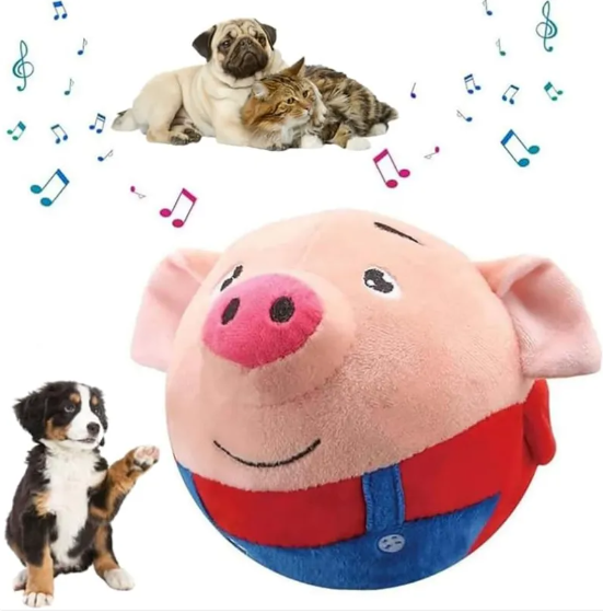 Interactive Squeaky Plush Dog Toy — Motion-Activated, Bouncing & Shaking Pig, 2 Colors