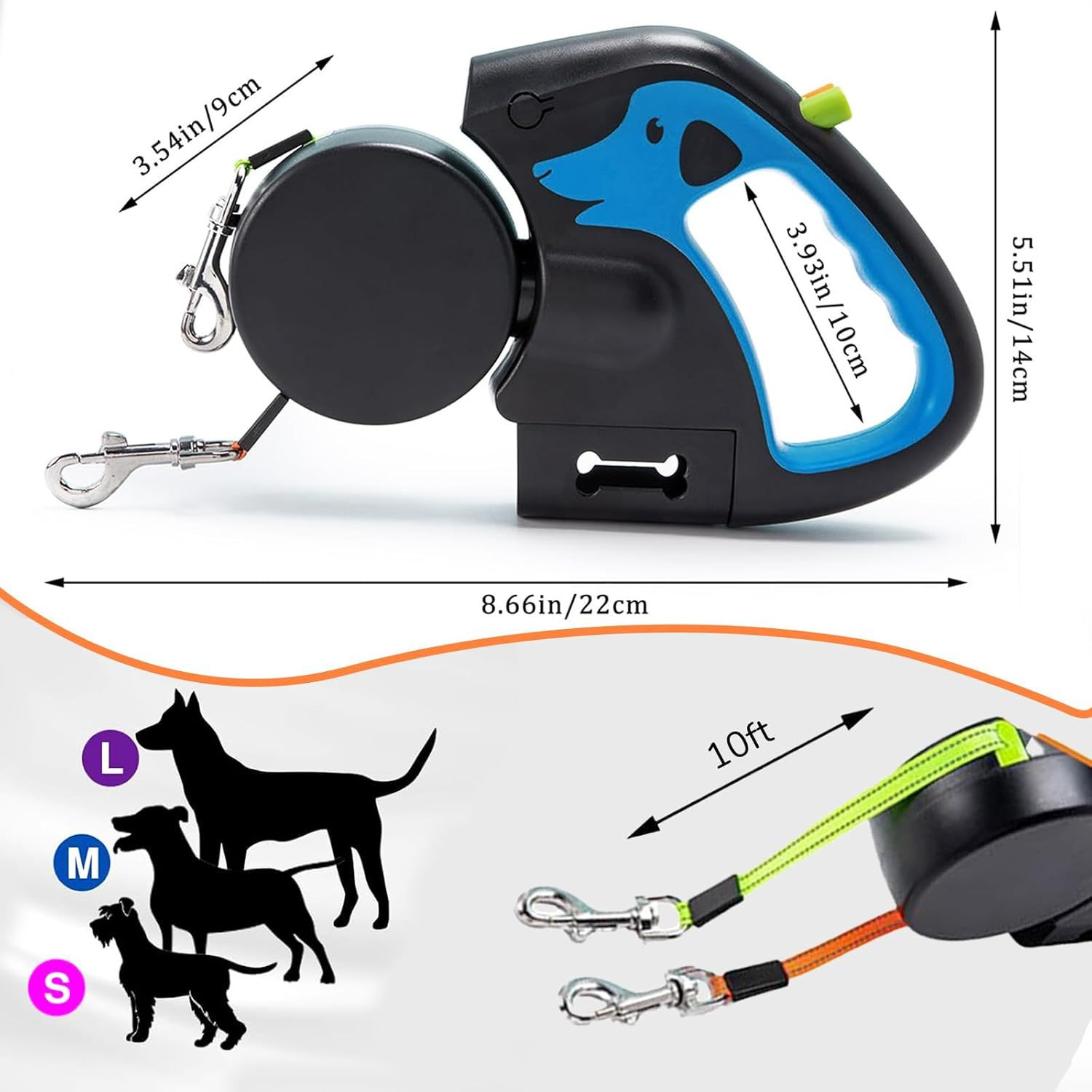 Dual Retractable Dog Leash — Walk 2 Dogs at Once, 4 Colors, Tangle-Free (Bags & Boxed)