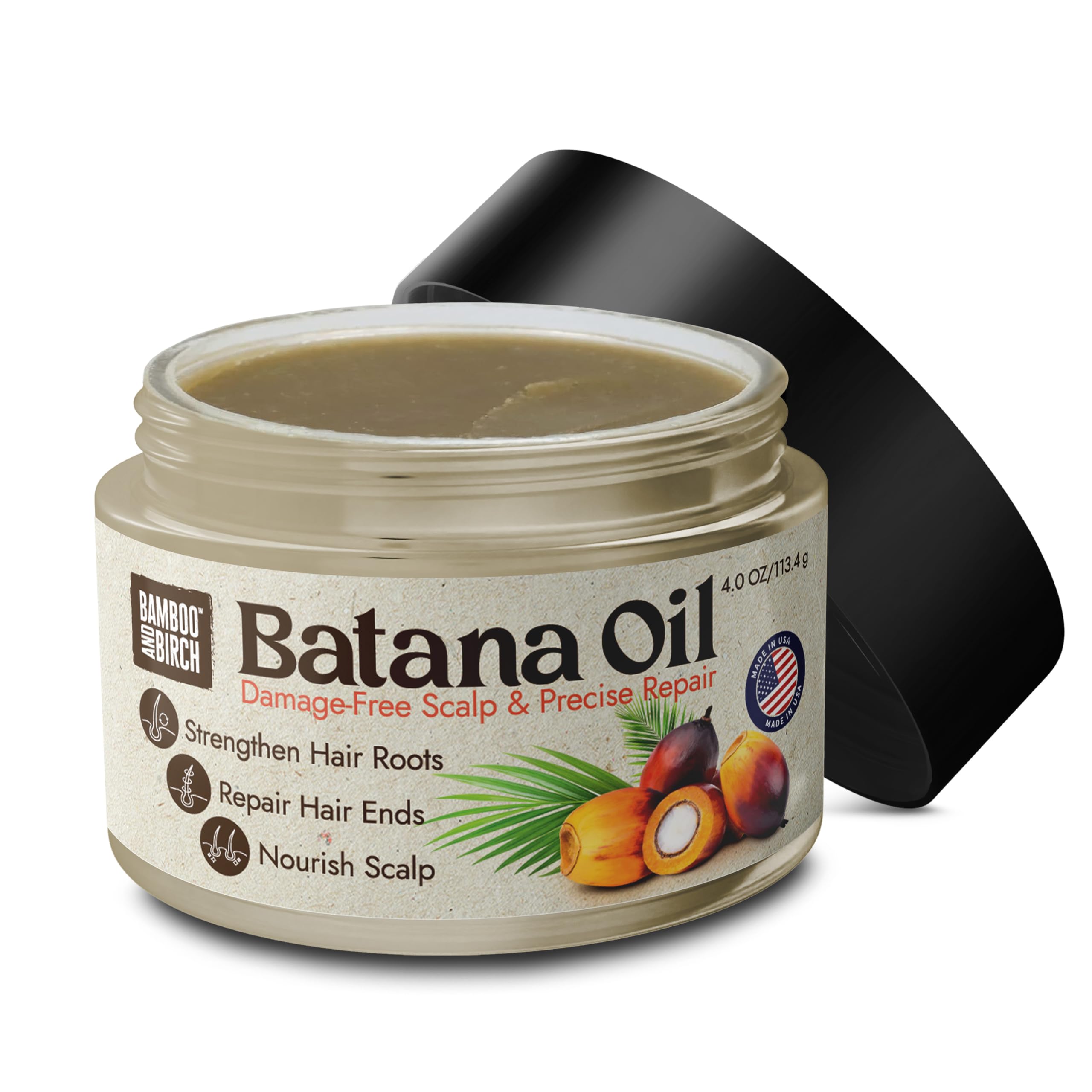 BAMBOO AND BIRCH Raw Batana Oil for Hair Growth Dr Sebi Organic Hair Loss Treatments for Women Scalp and Skin Care Split End Repair 100% Pure 4 Oz