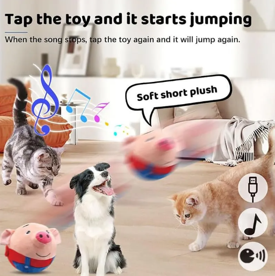 Interactive Squeaky Plush Dog Toy — Motion-Activated, Bouncing & Shaking Pig, 2 Colors