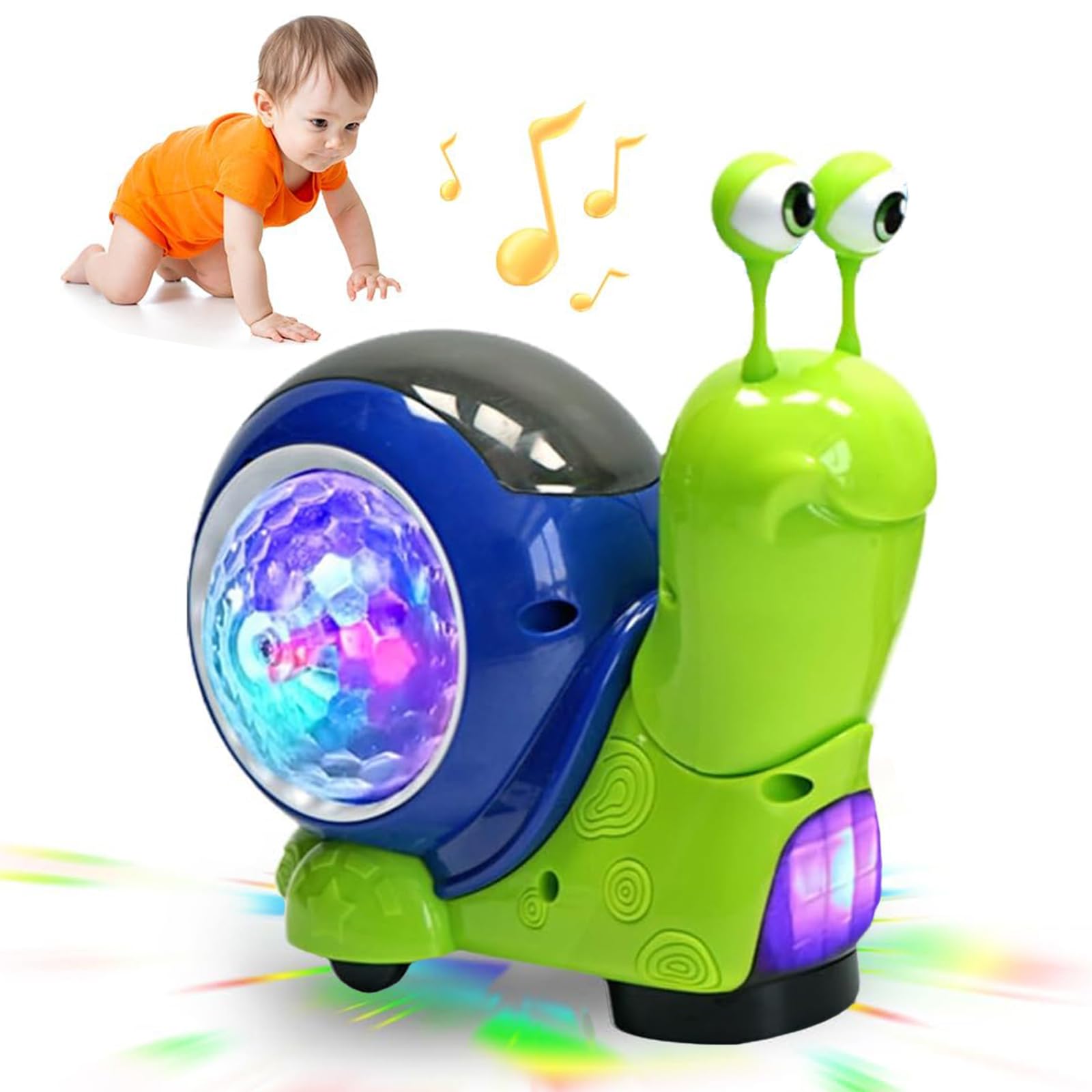 Luminous Snail ToySnail Toy for BabyElectric Snail Crawling ToyLight up + Music + Crawling Snail Baby ToyHappy Hour Great Atmosphere(Green)