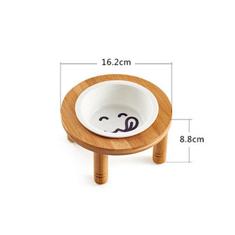 Round Bamboo Cat Bowl for Food and Water - Pet Supplies