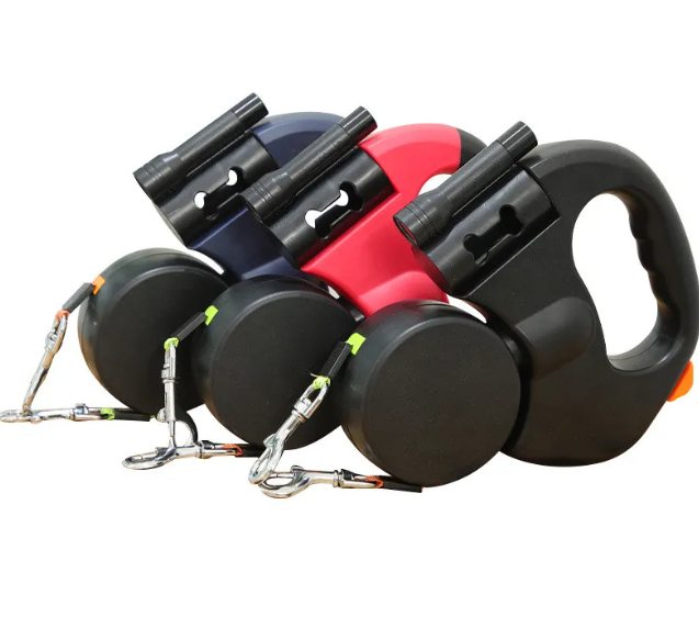 Dual Retractable Dog Leash — Walk 2 Dogs, 3M Tangle-Free, Telescopic with Light, 3 Colors