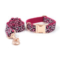 Pink Leopard Print Pet Collar & Leash Set – Rose Gold Bow, Sizes XS–XL