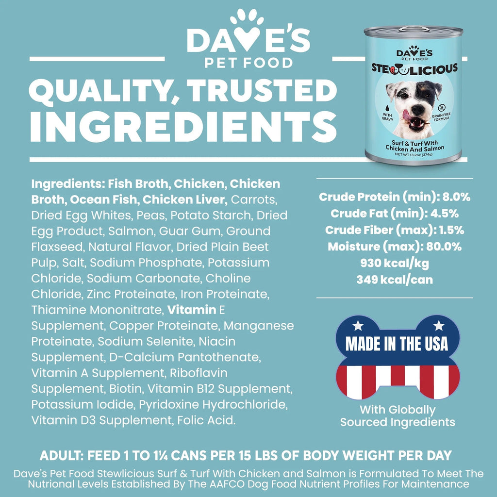 Dave's Stewlicious Surf & Turf w/ Chicken & Salmon Wet Dog Food (13.2oz)
