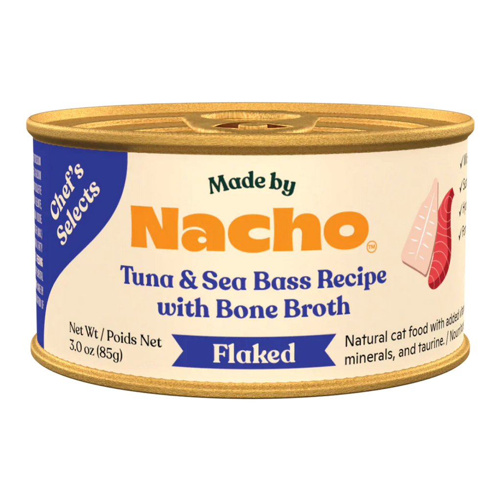 Made By Nacho Flaked Tuna & Sea Bass Cat Food — Chef-Crafted, Cat-Approved (3oz)