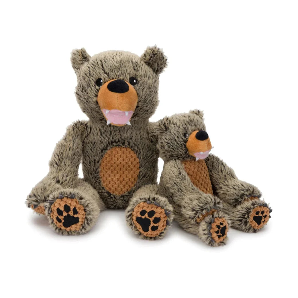 Fabdog Floppy Grizzly Bear Brown Dog Toy – Multi-Squeaker Plush, Small & Large