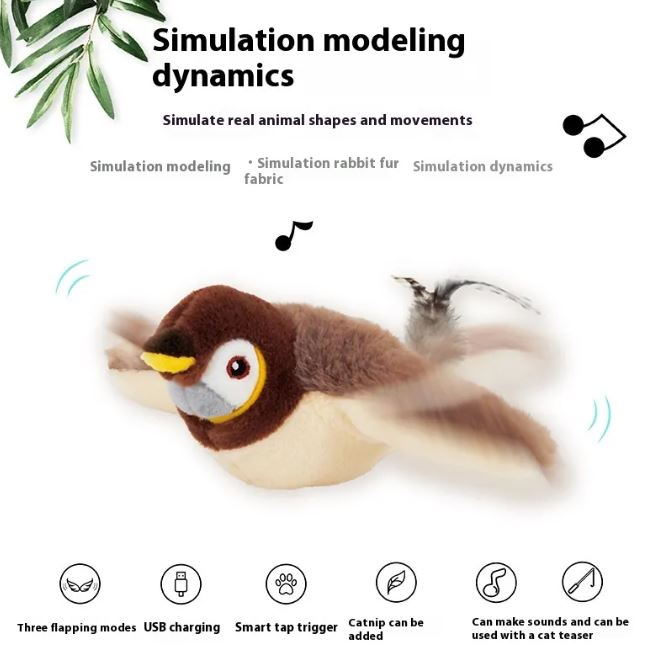 Flapping Bird Cat Toy — USB Rechargeable, Realistic Flapping Wings, 4 Styles