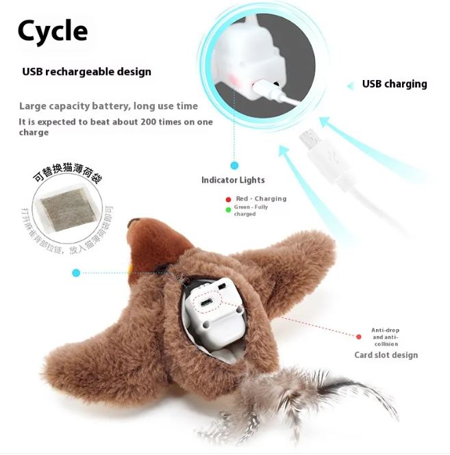 Flapping Bird Cat Toy — USB Rechargeable, Realistic Flapping Wings, 4 Styles
