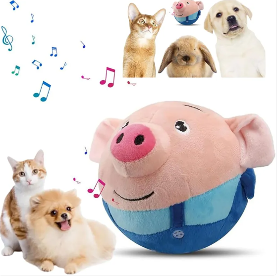 Interactive Squeaky Plush Dog Toy — Motion-Activated, Bouncing & Shaking Pig, 2 Colors