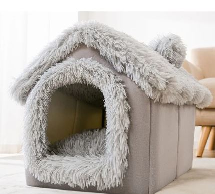 Plush Pet Nest Bed – Cozy Coral Fleece Cave Bed for Cats & Small Dogs