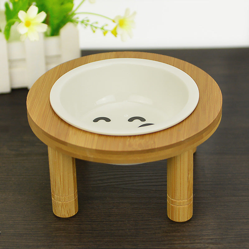 Round Bamboo Cat Bowl for Food and Water - Pet Supplies