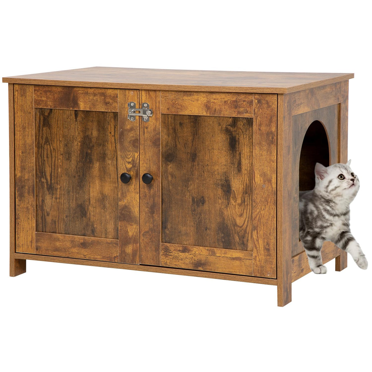 Hidden Cat Litter Box Enclosure – Wooden Furniture Cabinet with Removable Divider