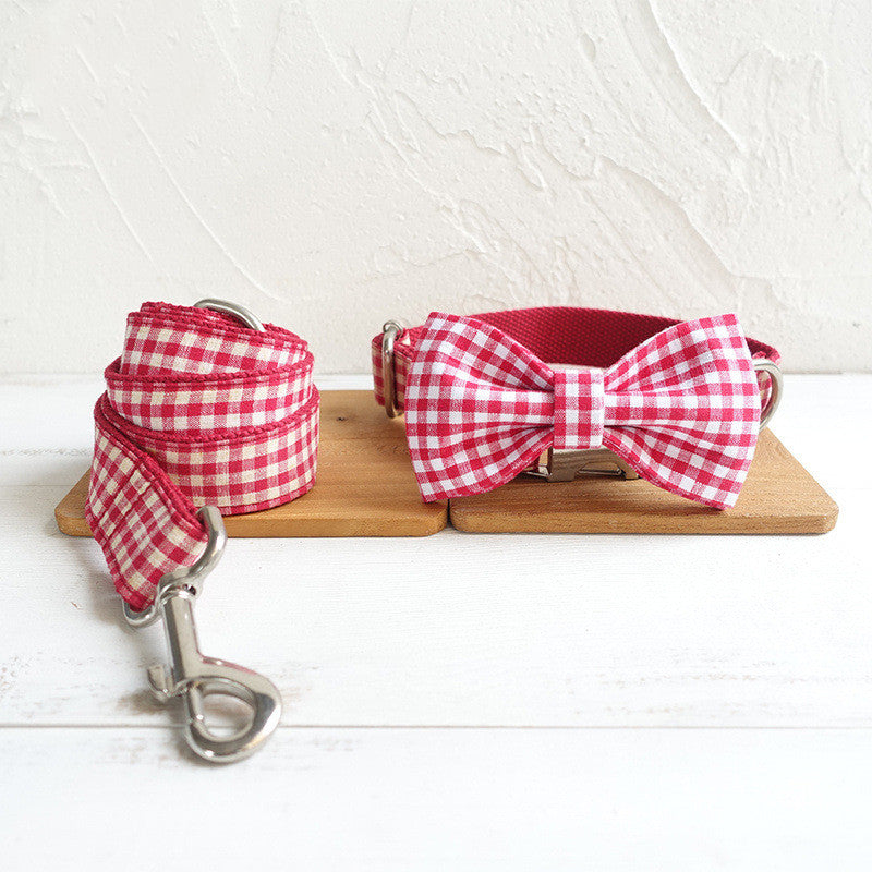 MUTTCO Pet Bowtie Collar and Leash Set (Plaid)