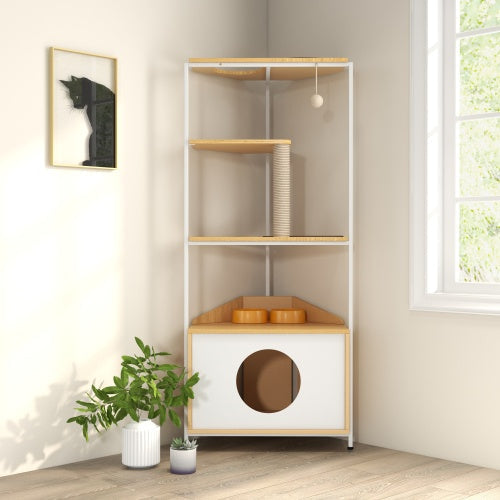 Cat Apartment with Feeding Station & Climbing Platform – Indoor Cat Furniture