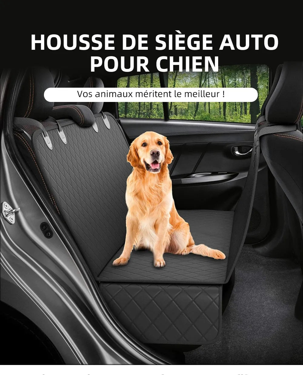 Dog Car Seat Cover Hammock with Mesh Window & Side Pockets