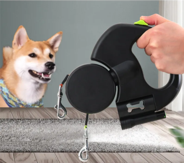 Dual Retractable Dog Leash — Walk 2 Dogs, 3M Tangle-Free, Telescopic with Light, 3 Colors