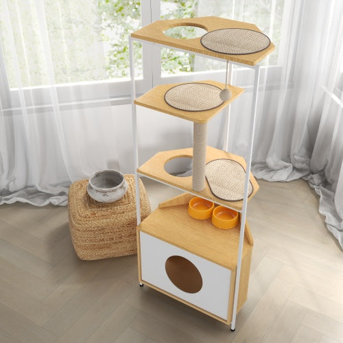 Cat Apartment with Feeding Station & Climbing Platform – Indoor Cat Furniture