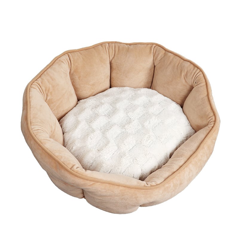 Hooded Shell-Shaped Cat Bed – Semi-Enclosed Plush Nest for Cats & Small Dogs